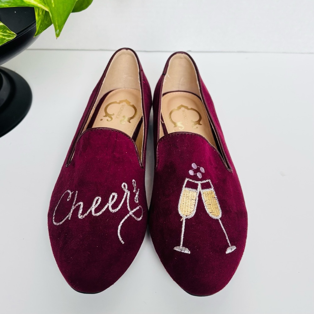 C. Wonder Flats - Red Velvet with Embroidered Cheers Design